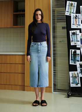 GALASHELLS#0420101 夏日浅蓝水洗前开叉半身裙