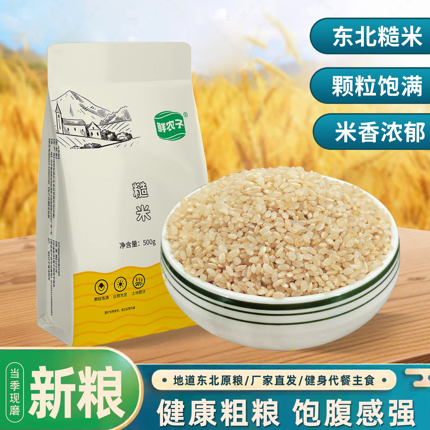 鲜农子 东北白糙米 500g小包装东北糙米玄米胚芽米五谷杂粮粗粮米