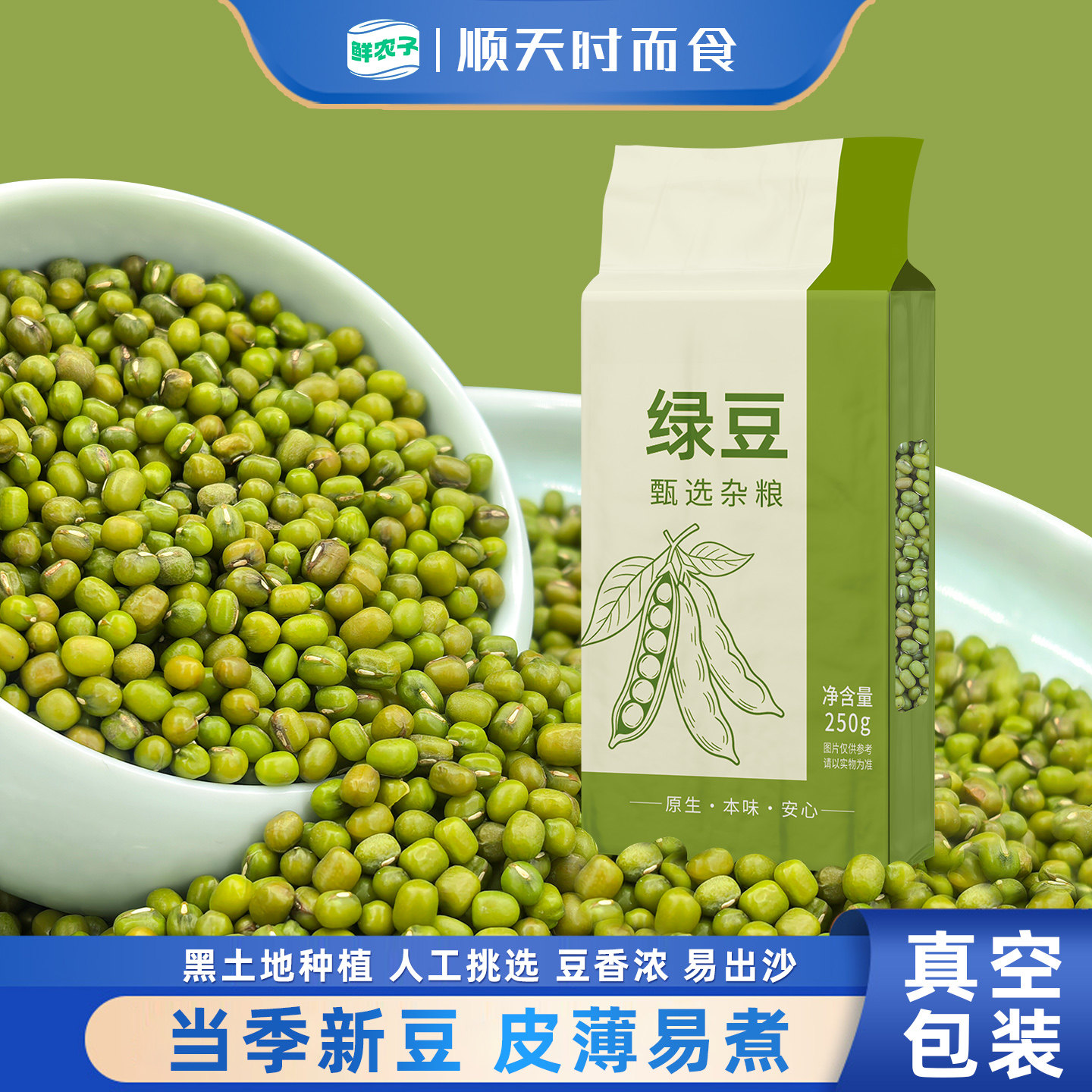 【真空小包装】绿豆250g东北农家新绿豆绿豆汤粥料发豆芽粗粮杂粮