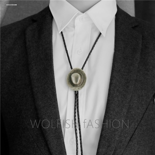 欧美潮流男士项链个性领结项圈领绳真皮绳脖链长项坠配饰五星吊坠