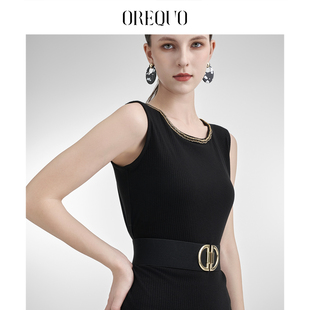 OREQUO HOLIDAY 圆领针织背心黑色上衣时尚修身气质内搭
