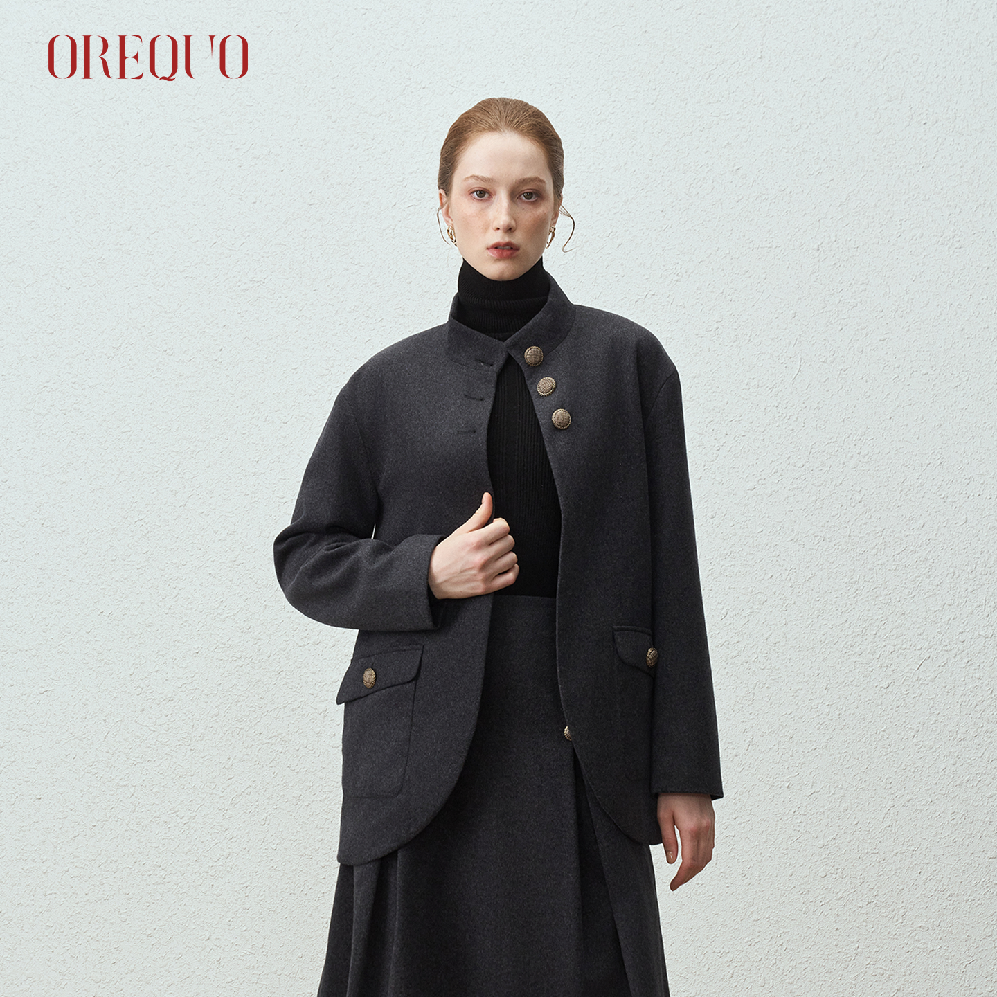 欧瑞库老钱风羊毛大衣