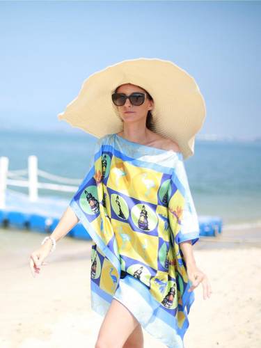 意大利进口 OREQUO HOLIDAY Short Kaftan短罩衫度假真丝连衣裙