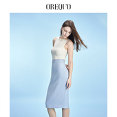 OREQUO HOLIDAY西装 裙蓝色通勤显瘦职业裙高腰包臀裙半身裙女