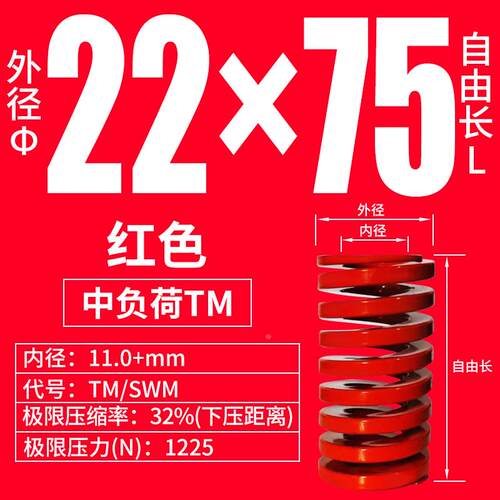 红色弹簧D22 SWM 矩形弹簧 压簧 扁线弹簧 五金模配件 模具配件