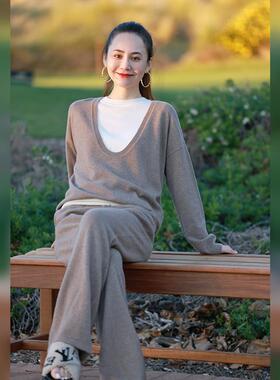 WinnieTang慵懒针织套装|M.ORO山羊绒羊毛针织衫阔腿裤背心三件套