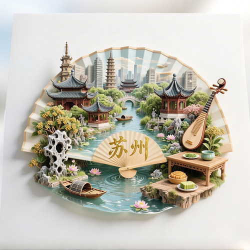 苏州园林文化主题文创金属冰箱贴