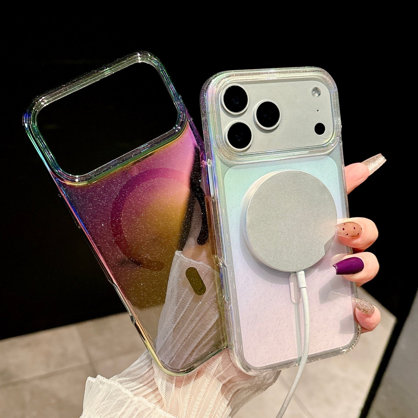 适用苹果17promax手机壳新款iPhone17星空炫彩磁吸16pro透明闪粉硬壳ip15高级感14彩镀全包防摔13保护套女款