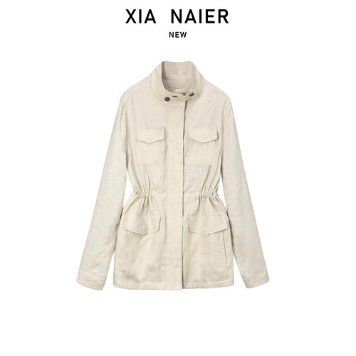 100亚麻秋季新款立领短外套