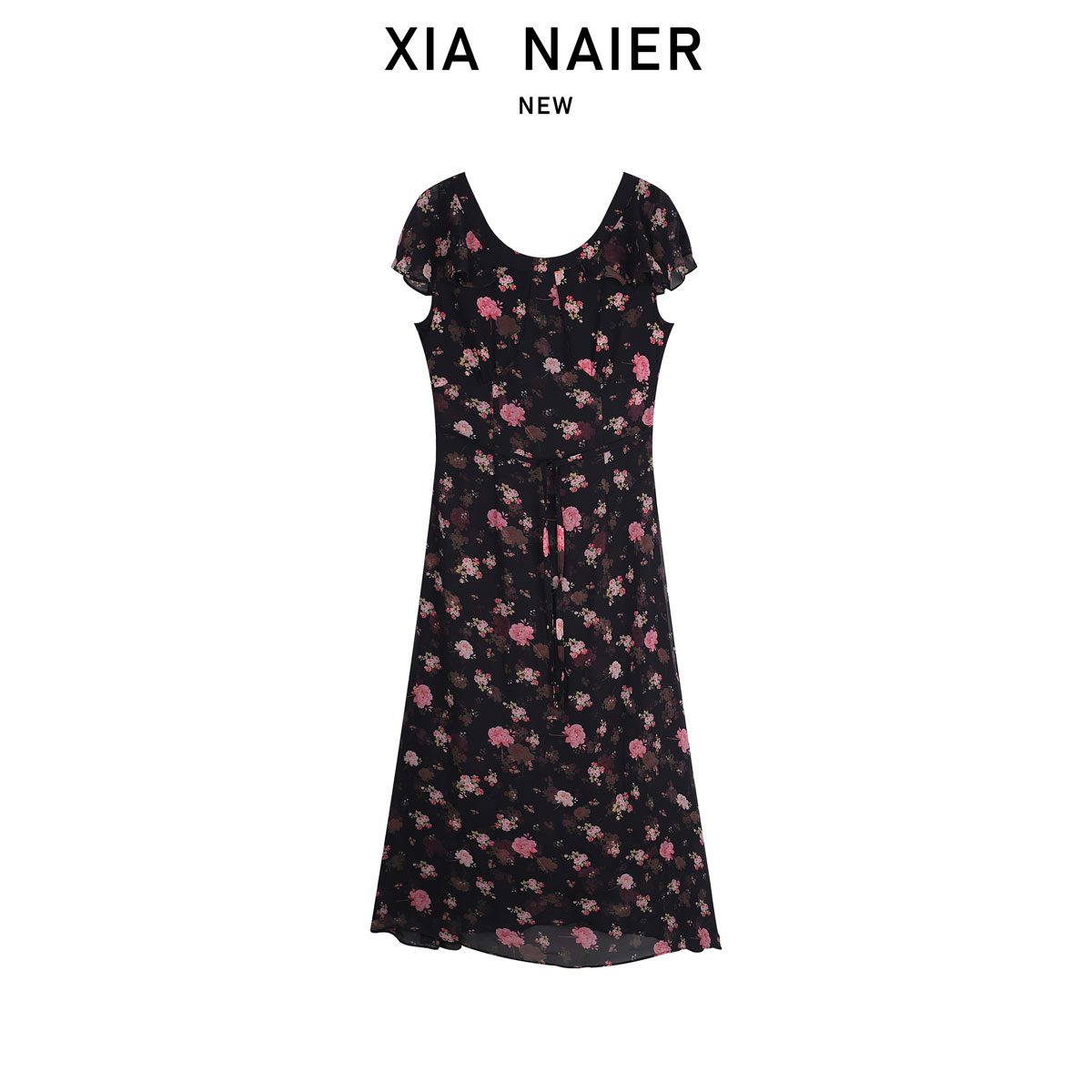 【10%人丝】气质法式碎花连衣裙收腰百搭长裙66188