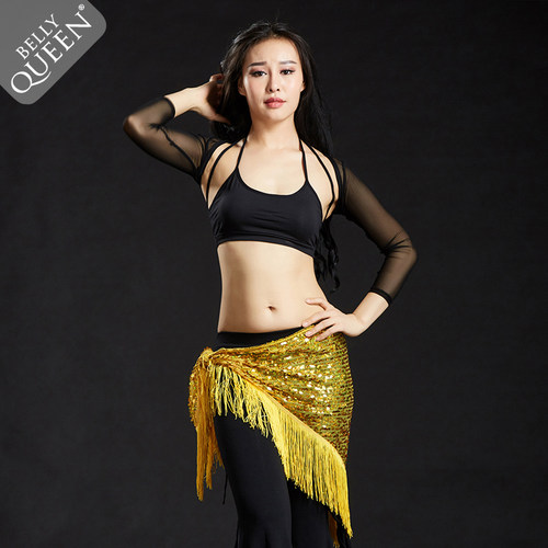 速发舞娘肚皮舞腰方 新款 流苏东链舞蹈初学练者功臀巾裙 亮片三