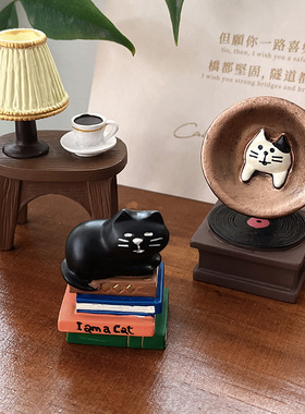 现货速发无味清欢 可爱猫咪树脂摆件 日式咖啡台灯工艺品装饰 创