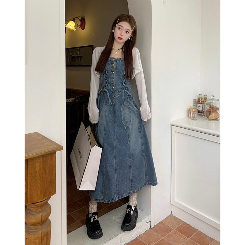 速发大夏码带牛仔连衣裙202吊季裙子遮肚背带裙微胖巨套装
