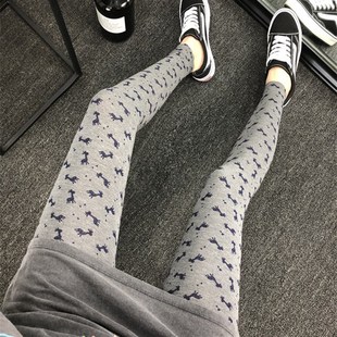 新尔印花打加裤 图案九分裤 大码 弹力紧身小脚裤 底肥莫代款 速发春季