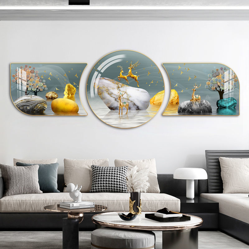 现货速发免打孔客厅装饰画沙发背景墙三联壁画创意圆形卧室餐厅挂图片