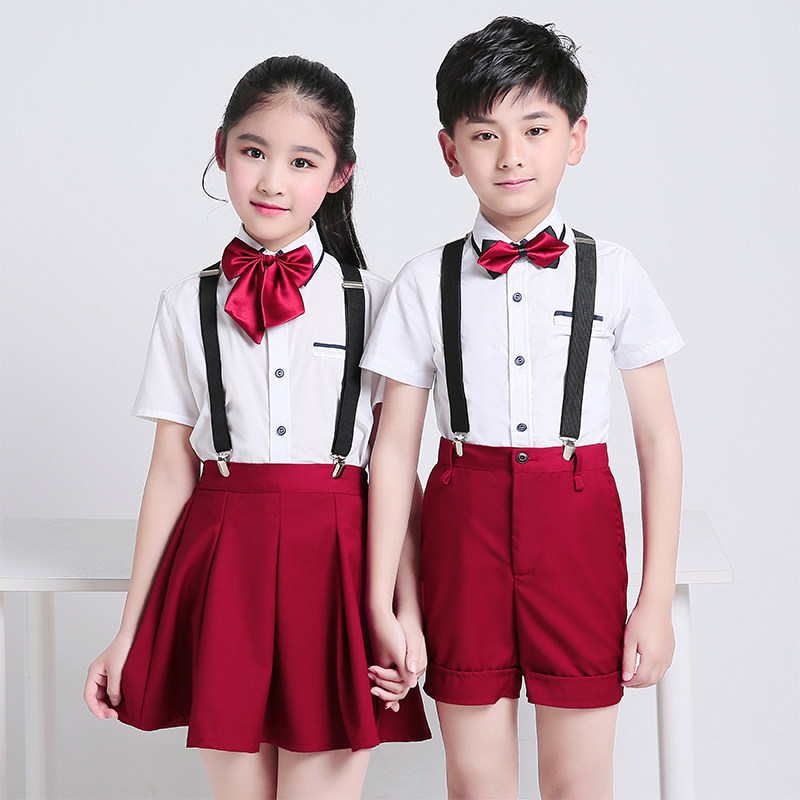 速发幼儿园毕业服装合唱演出服表演服装小学生背带裤男女礼服夏季