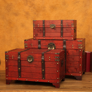 速发复古超大号带锁木箱子木质大容量衣服储纳箱家用床收木制书底