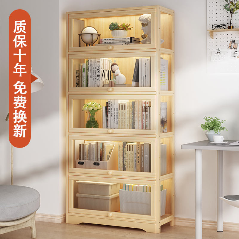 速发杂木书柜非玻璃门置米架客厅立柜实物柜0厘书宽的柜子娃娃展