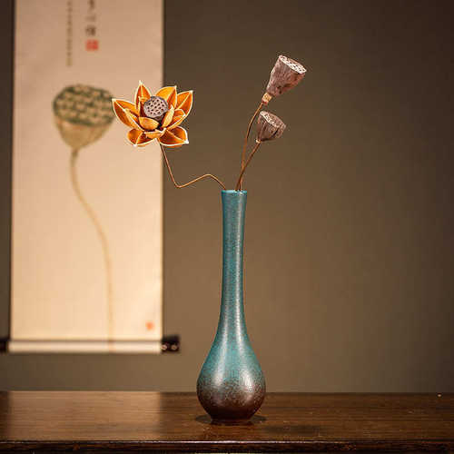 新中式禅意陶瓷花瓶摆件装饰器干花电视柜现代客厅茶室插花摆设花