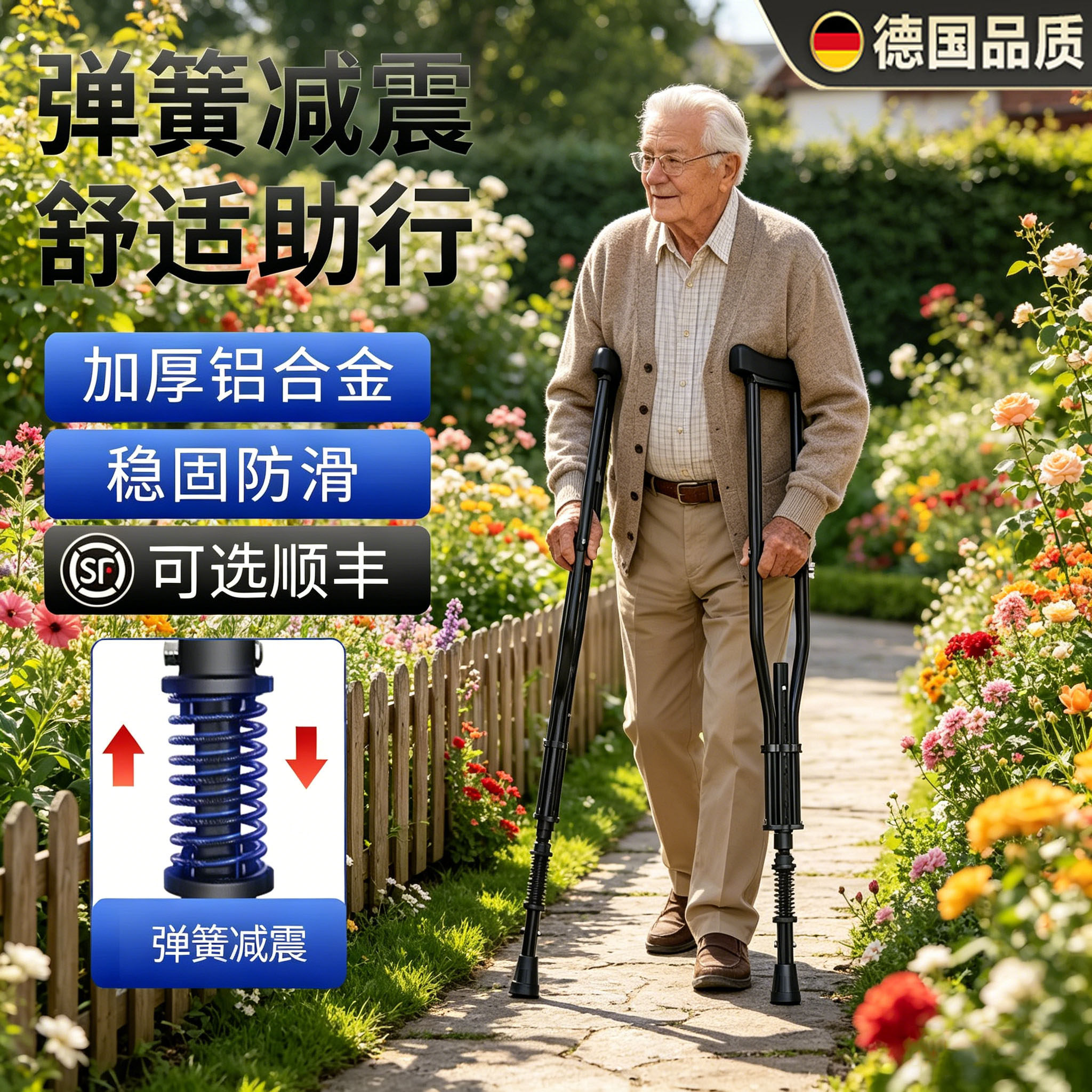 德国工艺腋下拐杖年轻人拐棍老人专用防滑轻便辅助行走拐杖助步器