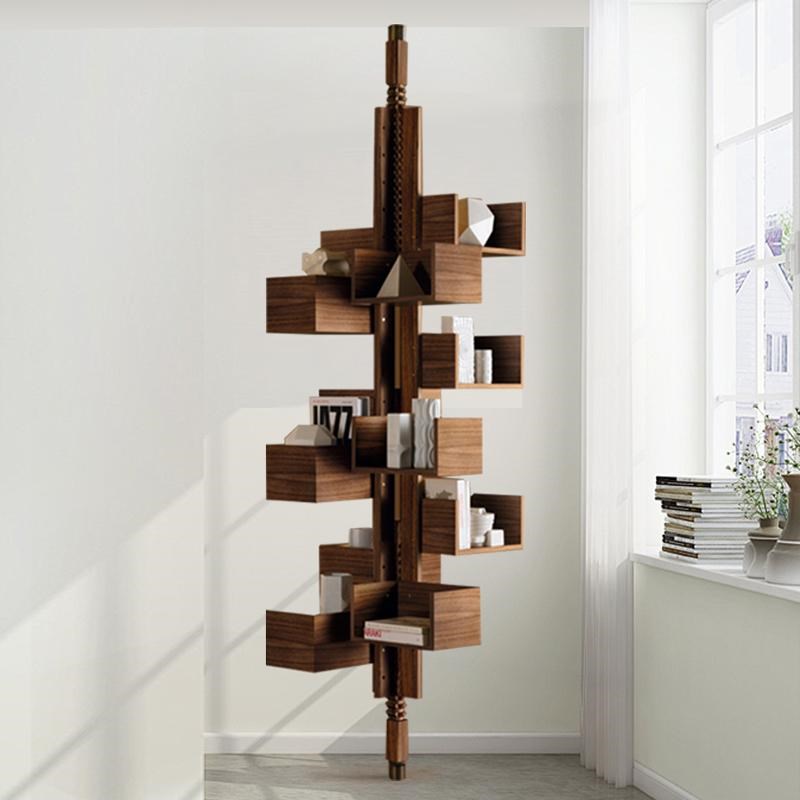 豪宅别墅胡桃木度旋转书架bero设计师实木置物架