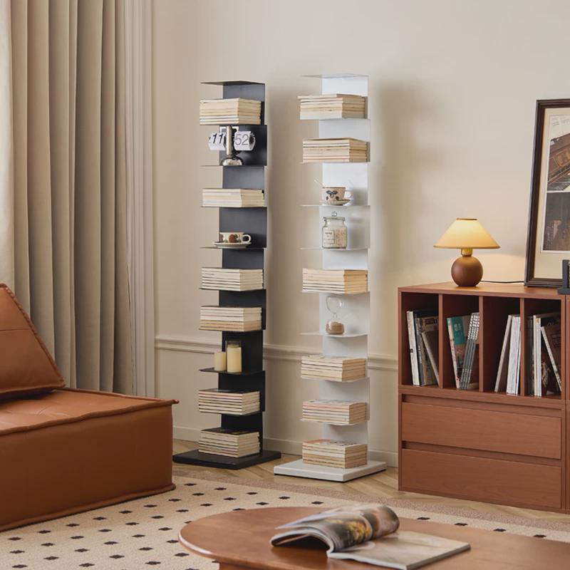小四旋转书架落地铁艺多层置物架卧室房间展示架客厅收纳书架