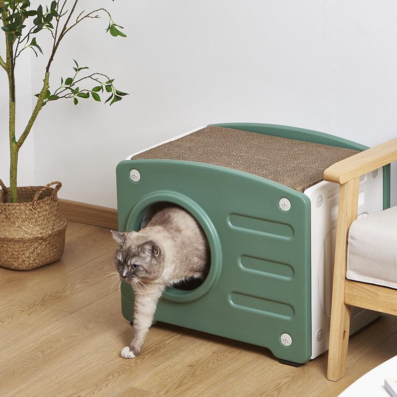 跨境猫窝半封闭式照相机猫别墅家用室内两用猫抓板一体猫窝宠物窝