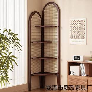 复古三转角柜客置墙FUT拐厅角收纳展示物室非卧实木藤编储物沙发