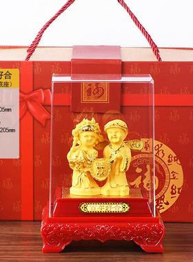 绒沙金摆件 百年好合 送闺蜜朋友婚房婚庆新婚礼物 结婚创意礼品