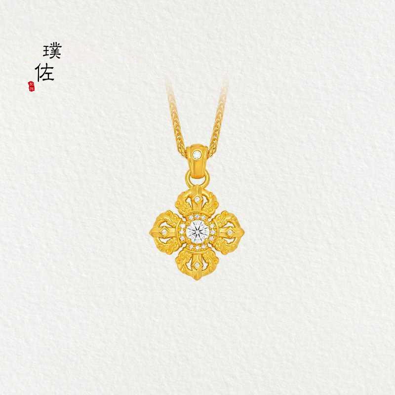 金店同款古法沙金镶钻十字金刚杵吊坠配件项链锁骨链送礼物