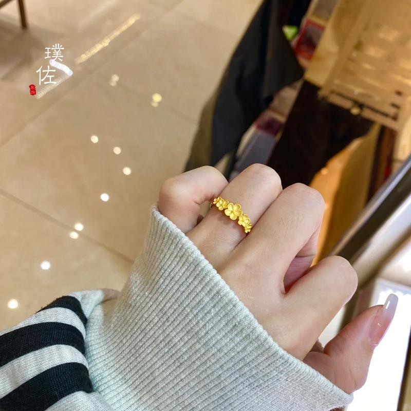 金店同款沙金满圈桃花开口戒指2024新款潮小众设计感食指戒指环
