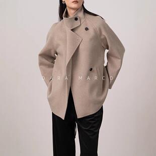 优雅高柜上1 外套女秋冬 禾家立领绢丝山羊绒大衣手工双面呢短款