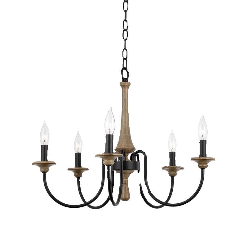 美复吊灯客厅卧蜡室餐厅灯法式乡村民宿实木烛灯古604广式东中山