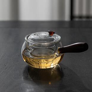 高硼硅玻璃侧把壶冬季木柄过滤耐热煮茶壶功夫茶具泡茶器