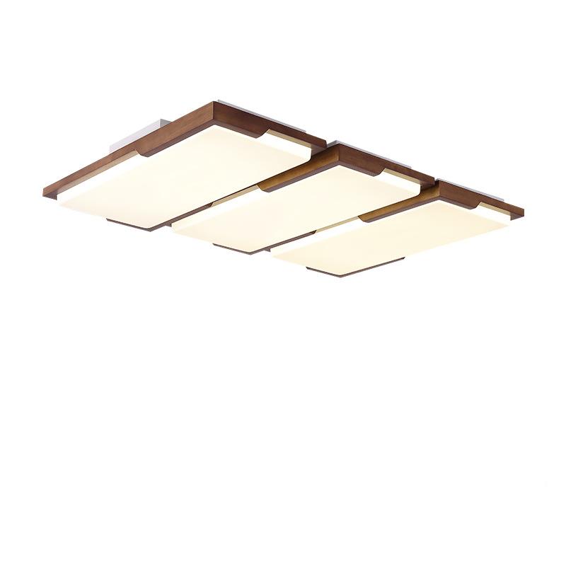 灯新中吸顶胡桃木色长方形客厅灯简约现8351代大气实木卧灯具室83