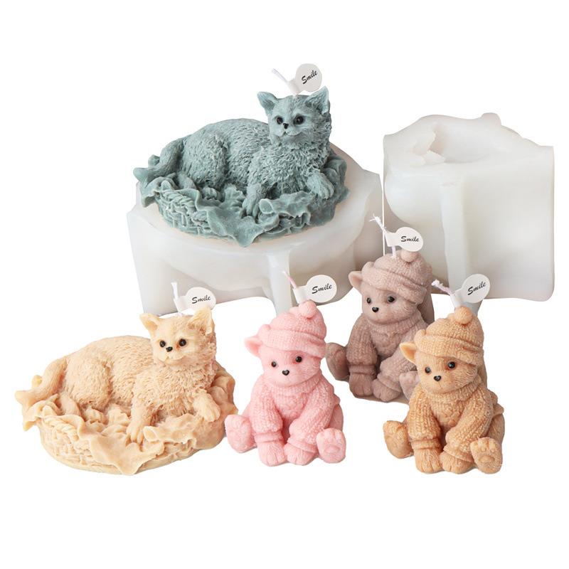 创意硅胶毛线帽硅胶帽子子猫咪蜡模立花体立篮猫烛香薰石膏摆坐件