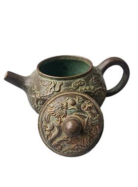 厂价直销仿古龙凤茶壶办公室客厅纯铜做旧茶壶摆件工艺品铜壶