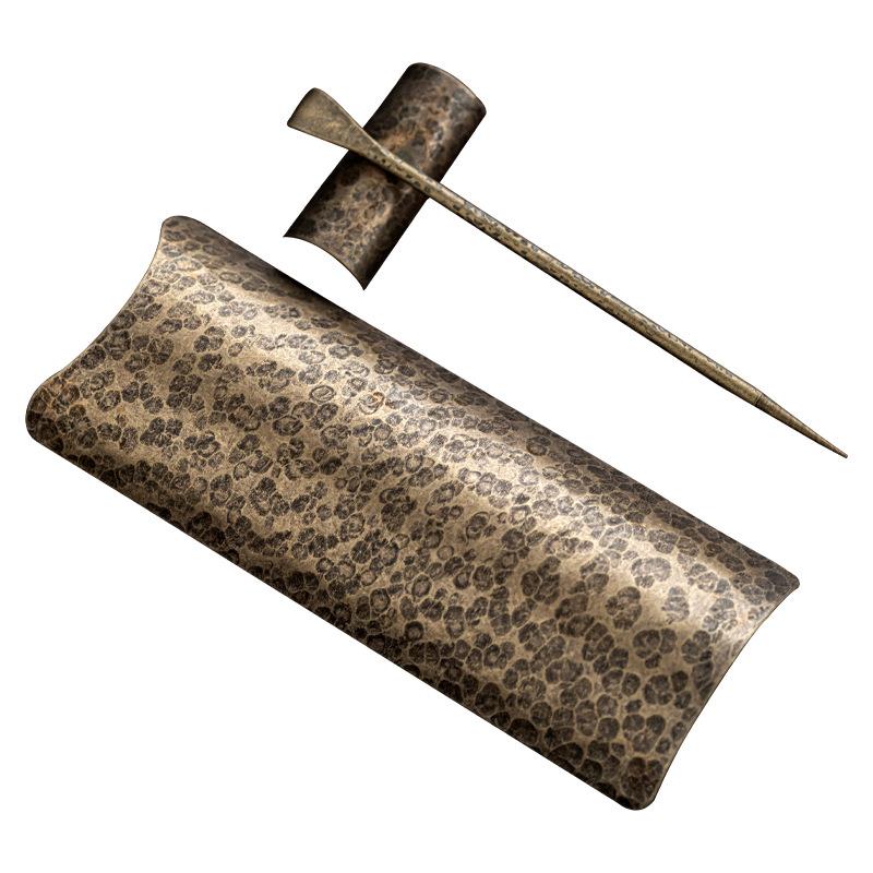 日式纯手工茶锤纹茶铜仿古则复古茶茶荷铲茶针茶勺茶匙dat612拨三