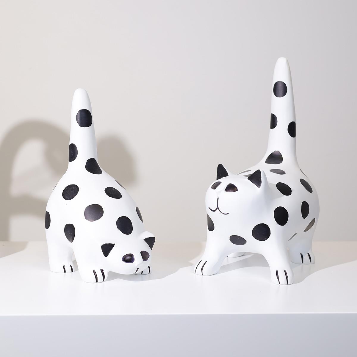 现B755代简约家居软摆件可爱通树脂白波点猫手办视柜电酒柜装装饰