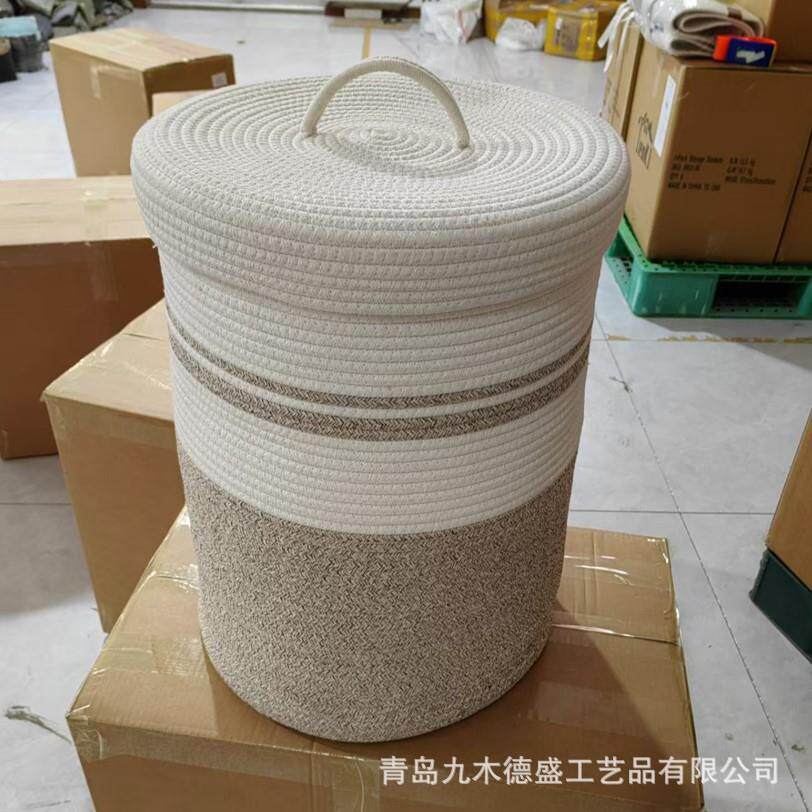 带盖脏衣篮棉绳收纳筐大号杂物收纳篮子日系简约棉绳筐供应