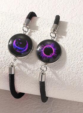 跨境电商不锈钢手链时光宝石彩虹手绳时尚情人节编织夜光情侣手链