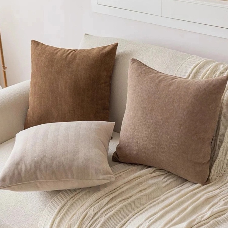 纯色雪尼尔抱枕套客厅枕头正方形咖棕大靠垫靠枕腰靠沙发靠背