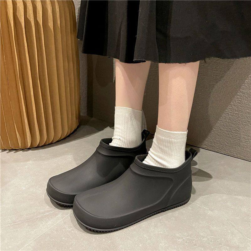 日系风低帮雨鞋女款外穿浅口防水鞋女成人短筒防滑厨房工作鞋胶鞋
