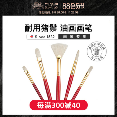 温莎牛顿油画笔丙烯水粉颜料画笔长杆猪鬃毛学生美术专用套装石头