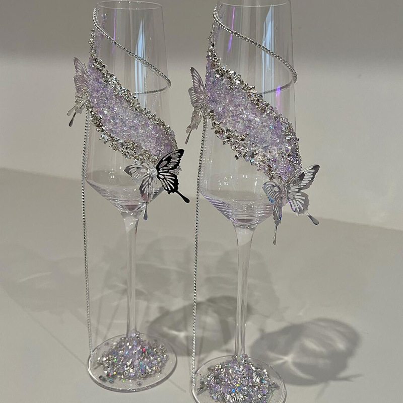 新人结婚敬酒杯水钻杯一对高脚杯材料包实用手工礼物结婚礼物