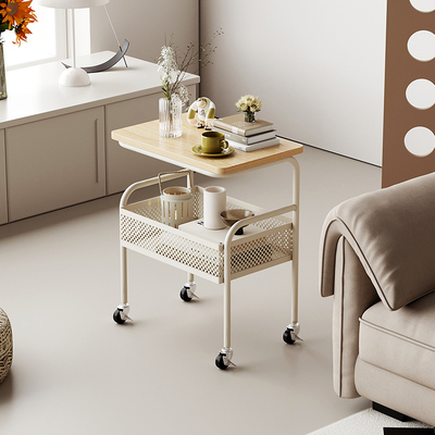 实木可移动沙发边几客厅小茶几奶油风推车小户型卧室床头小型边桌