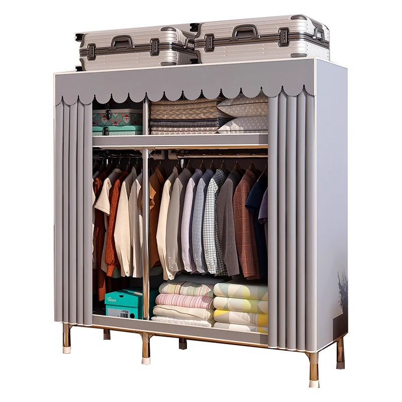 衣柜家用卧室出租房用加固加厚全钢架结实组装简易布衣柜收纳衣橱