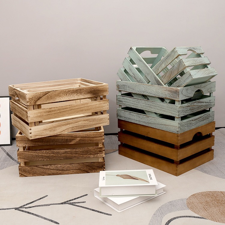 实木收纳箱储物箱木箱子木筐木条箱复古木箱超市橱窗陈列装饰道具