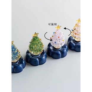 ?琉璃圣诞树景德镇同款茶宠摆件桌面摆件可旋转多色可选送闺蜜朋
