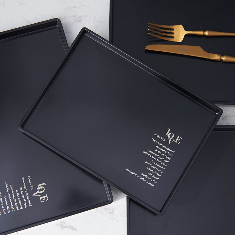 放茶杯塑料托盘酒店客房家用杯子长方形亚克力茶点茶水盘黑色薇妍